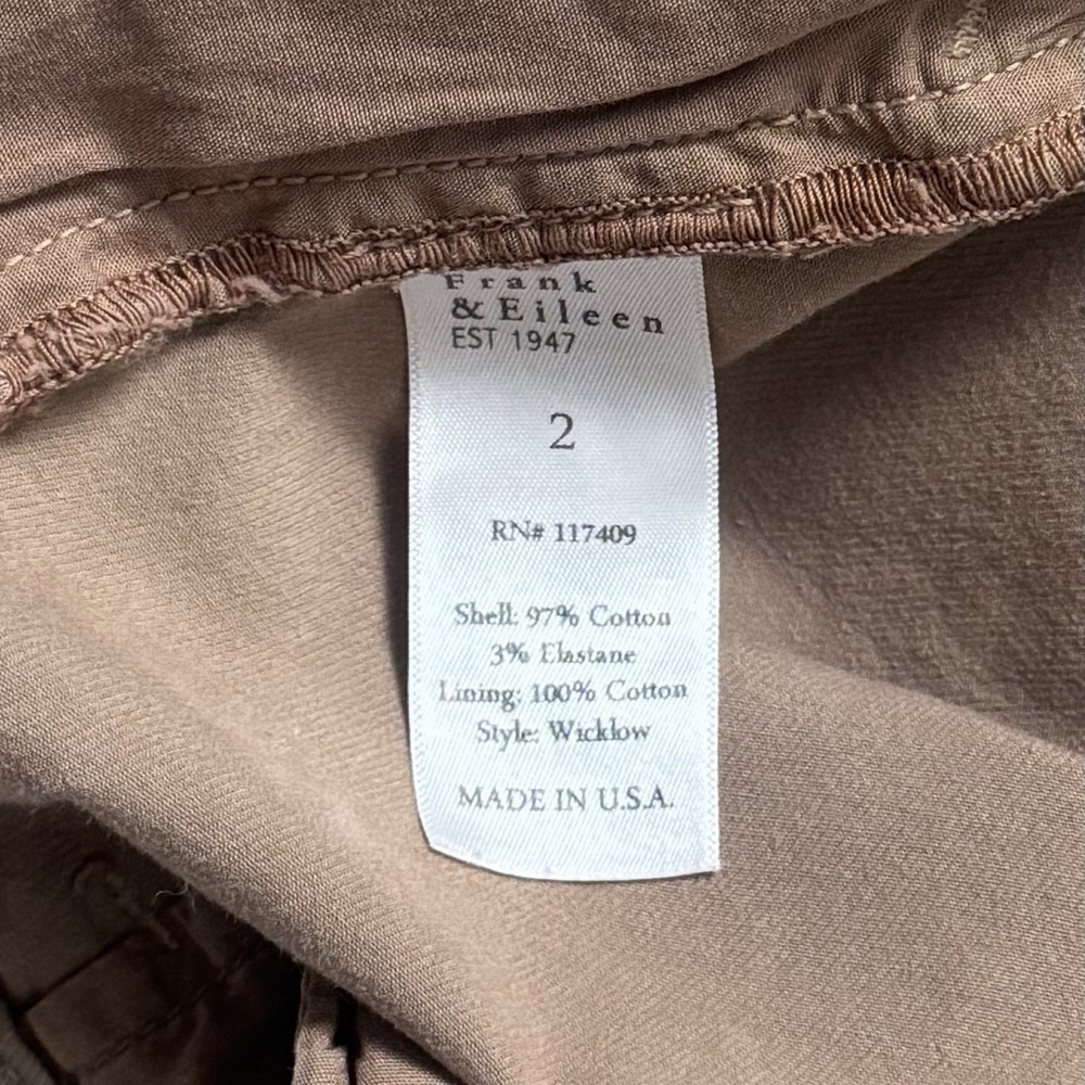 Frank & Eileen Wicklow Crop Pants Brown Cotton Raw Hem Capsule Minimalist 2 - Picture 9 of 13
